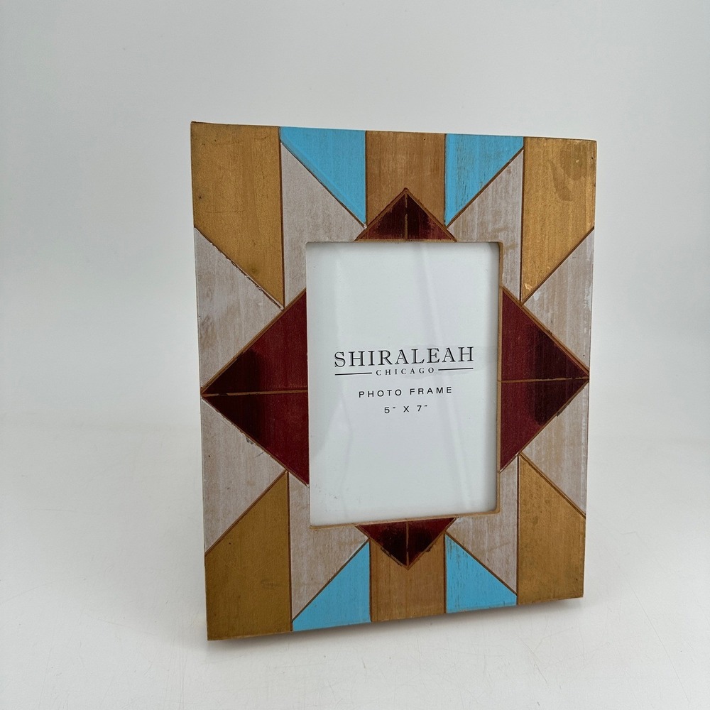 Shiraleah Chicago 5x7 Wood Photo Frame Geometric Starburst Multi Color Boho New